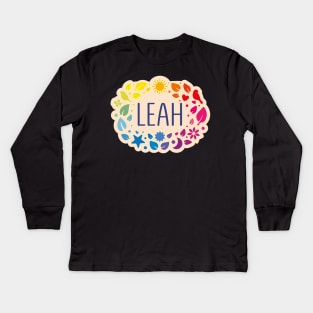 Leah name with colorful leaves Kids Long Sleeve T-Shirt